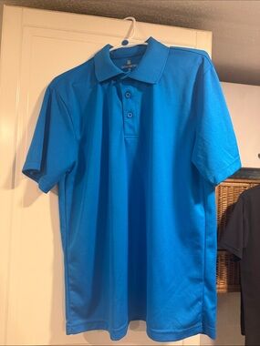 Queensboro Men's Performance Polo Shirt - Vibrant Blue & gray size medium 7:28